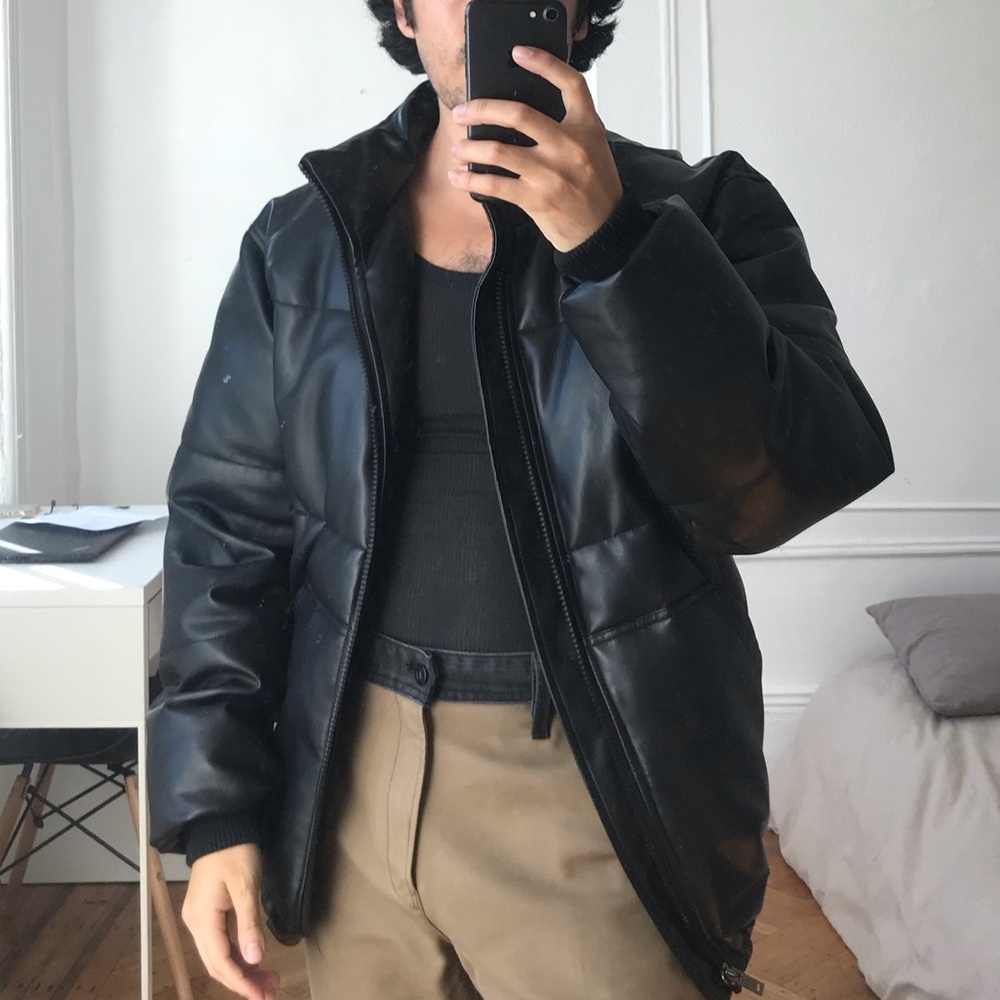 Urban Outfitters Faux Leather Black Puffer Jacket
